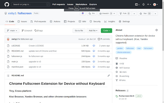 Full Screen  from Chrome web store to be run with OffiDocs Chromium online