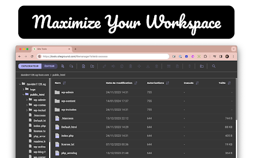 FullScreen Toggle for SiteGround FileManager  from Chrome web store to be run with OffiDocs Chromium online
