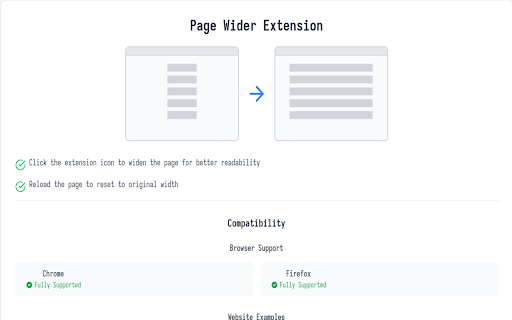 Full Width Pages  from Chrome web store to be run with OffiDocs Chromium online