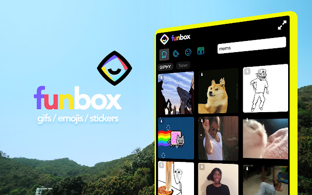 Fun Box Emoji, Stickers, Gifs  from Chrome web store to be run with OffiDocs Chromium online