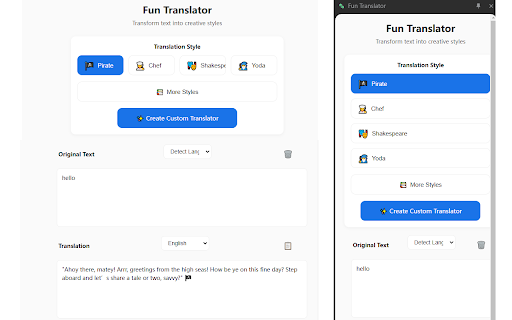 Fun Translator  from Chrome web store to be run with OffiDocs Chromium online