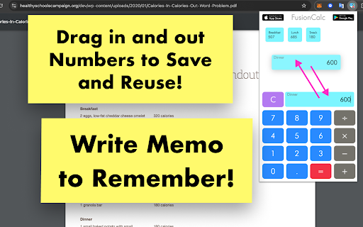 FusionCalc (Memo Calculator)  from Chrome web store to be run with OffiDocs Chromium online