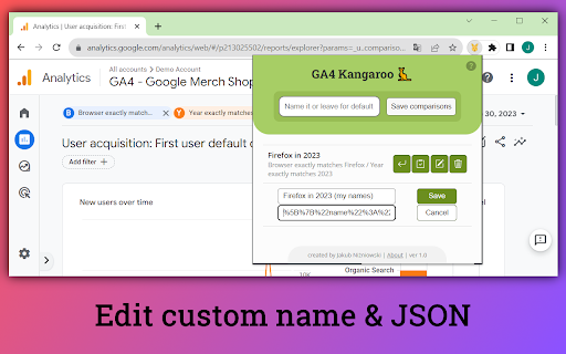 GA4 Kangaroo  from Chrome web store to be run with OffiDocs Chromium online