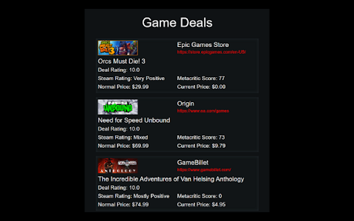 Game Deals from Chrome web store to be run with OffiDocs Chromium online Game Deals from Chrome web store to be run with OffiDocs Chromium online