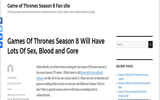 Game of Thrones Season 8 Fansite  from Chrome web store to be run with OffiDocs Chromium online