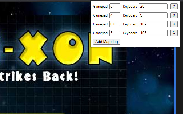 Gamepad to Keyboard Mapper  from Chrome web store to be run with OffiDocs Chromium online