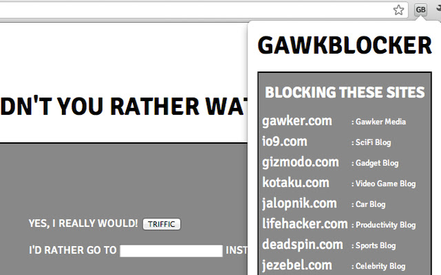 GawkBlocker  from Chrome web store to be run with OffiDocs Chromium online