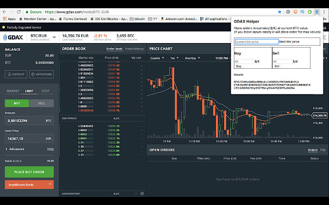 GDAX Helper  from Chrome web store to be run with OffiDocs Chromium online
