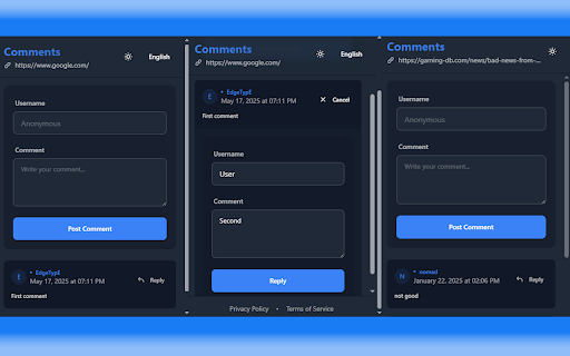 GDB Universal Comment System  from Chrome web store to be run with OffiDocs Chromium online