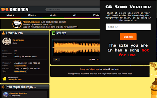 GD Song Verifier  from Chrome web store to be run with OffiDocs Chromium online
