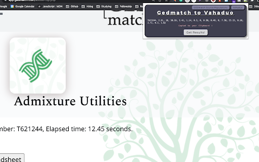 GEDmatch to Vahaduo  from Chrome web store to be run with OffiDocs Chromium online