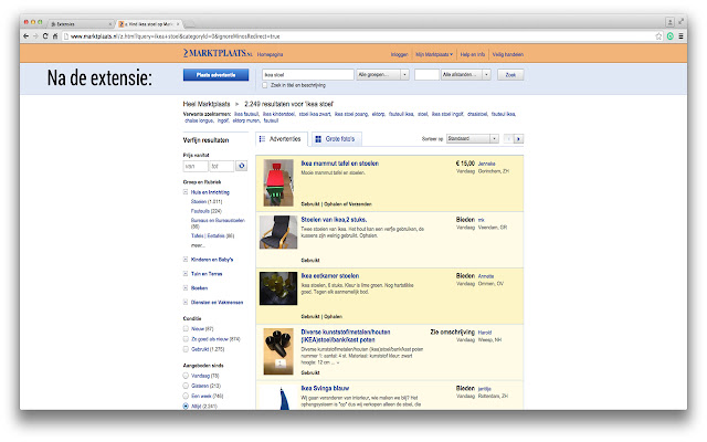 Geen advertenties op Marktplaats  from Chrome web store to be run with OffiDocs Chromium online
