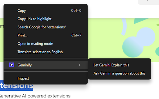 Geminify  from Chrome web store to be run with OffiDocs Chromium online