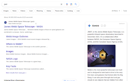 Gemini next to Google results  from Chrome web store to be run with OffiDocs Chromium online