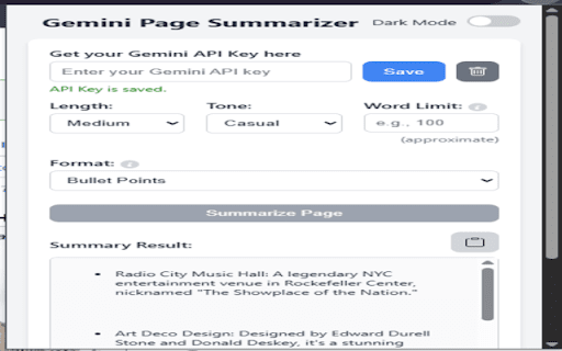 Gemini Page Summarizer  from Chrome web store to be run with OffiDocs Chromium online