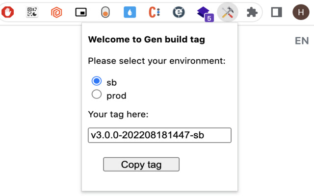 Gen build tag  from Chrome web store to be run with OffiDocs Chromium online