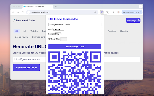 Generate QR Codes  from Chrome web store to be run with OffiDocs Chromium online