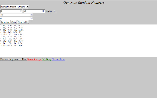 Generate Random Numbers  from Chrome web store to be run with OffiDocs Chromium online
