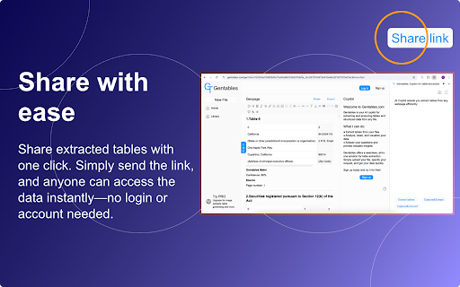 Gentables: Copilot for table extraction  from Chrome web store to be run with OffiDocs Chromium online