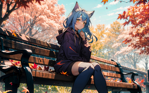 Gentle Autumn – Cat Eared Girl on the Park Bench  from Chrome web store to be run with OffiDocs Chromium online
