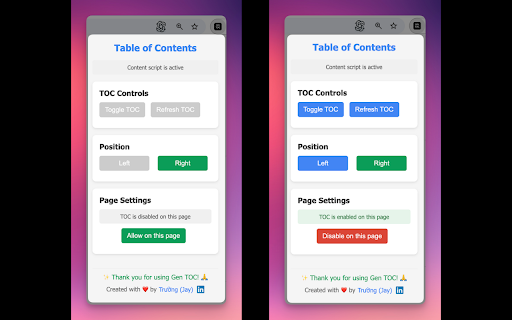 Gen TOC  from Chrome web store to be run with OffiDocs Chromium online