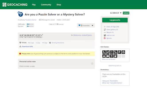 Geocache Solved  from Chrome web store to be run with OffiDocs Chromium online