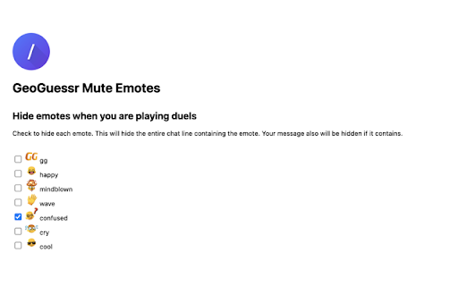 GeoGuessr Mute Emotes  from Chrome web store to be run with OffiDocs Chromium online