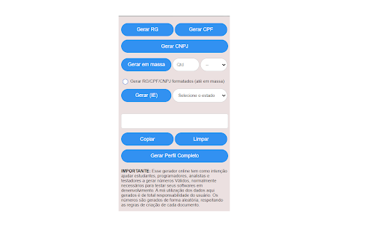 Gerador de CPF, RG e CNPJ  from Chrome web store to be run with OffiDocs Chromium online