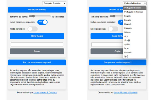 Gerador de Senhas Seguras  from Chrome web store to be run with OffiDocs Chromium online