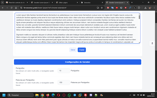 Gerador Lorem Ipsum  from Chrome web store to be run with OffiDocs Chromium online