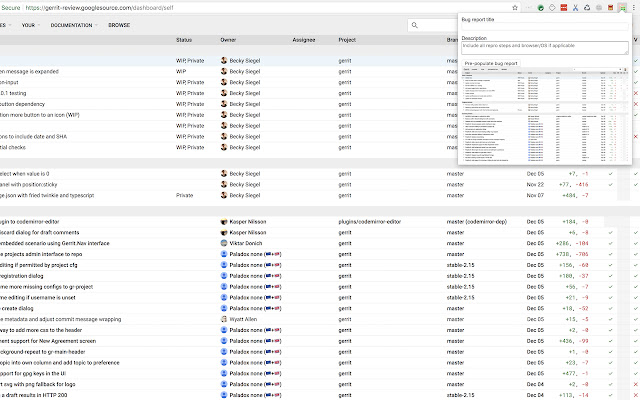 Gerrit bug reporter  from Chrome web store to be run with OffiDocs Chromium online