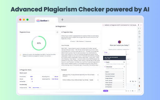 GetBotAI: AI Plagiarism  GPT 4o  Gemini 1.5 Pro/Flash  Claude 3.5 Sonnet  from Chrome web store to be run with OffiDocs Chromium online