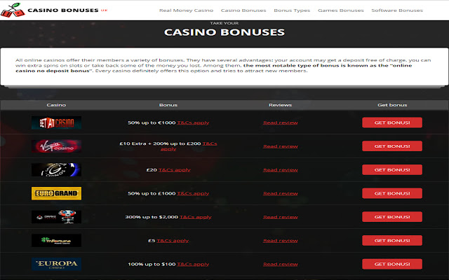 GetCasinoBonus.net  from Chrome web store to be run with OffiDocs Chromium online