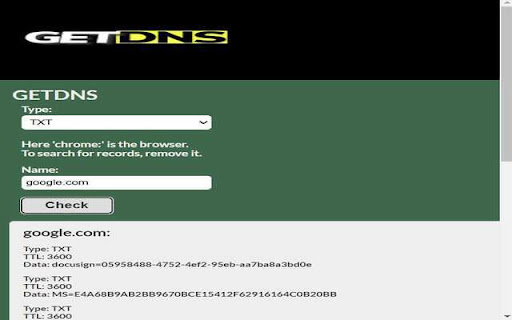 GETDNS  from Chrome web store to be run with OffiDocs Chromium online