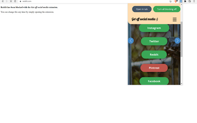 Get off social media: simple blocking  from Chrome web store to be run with OffiDocs Chromium online