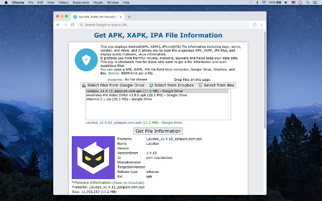 Get , X, IPA File Information  from Chrome web store to be run with OffiDocs Chromium online