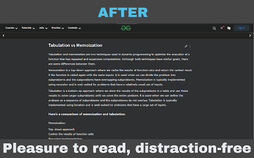 GFGReader Clean Interface  Dark Theme  from Chrome web store to be run with OffiDocs Chromium online