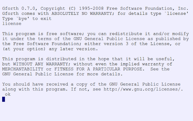 Gforth  from Chrome web store to be run with OffiDocs Chromium online