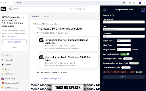GHC Extract only user defined css  from Chrome web store to be run with OffiDocs Chromium online