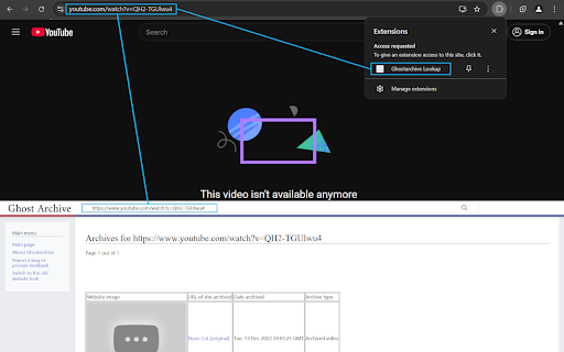 Ghostarchive Lookup  from Chrome web store to be run with OffiDocs Chromium online