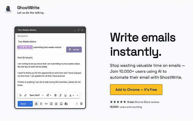 Ghostwrite: AI Email Assistant from Chrome web store to be run with OffiDocs Chromium online Ghostwrite: AI Email Assistant from Chrome web store to be run with OffiDocs Chromium online