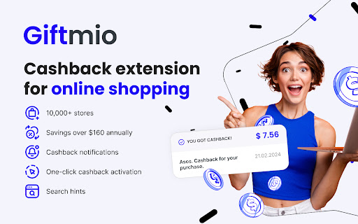 Giftmio: Instant Cashback for Online Shopping  from Chrome web store to be run with OffiDocs Chromium online