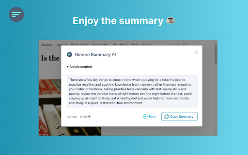 Gimme Summary Get summary using ChatGPT AI  from Chrome web store to be run with OffiDocs Chromium online