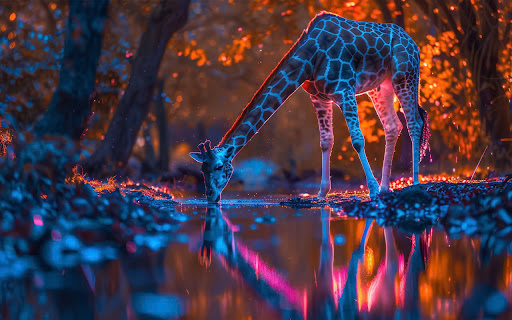 Giraffe in the forest with purple neon light  from Chrome web store to be run with OffiDocs Chromium online