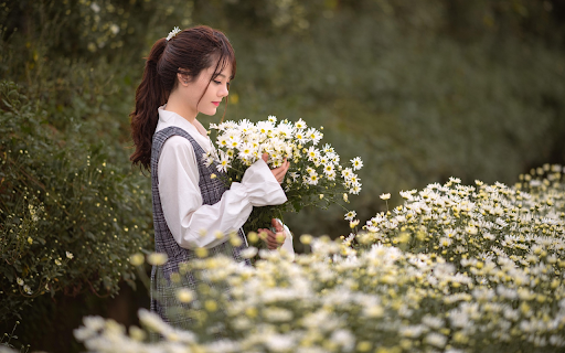 Girl and little chrysanthemum  from Chrome web store to be run with OffiDocs Chromium online