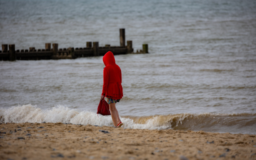 Girl in red shirt on the beach  from Chrome web store to be run with OffiDocs Chromium online