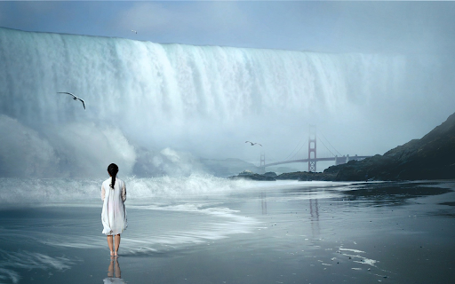 Girl looking at ocean waves  from Chrome web store to be run with OffiDocs Chromium online