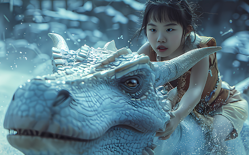 Girl riding a dragon in the snow  from Chrome web store to be run with OffiDocs Chromium online