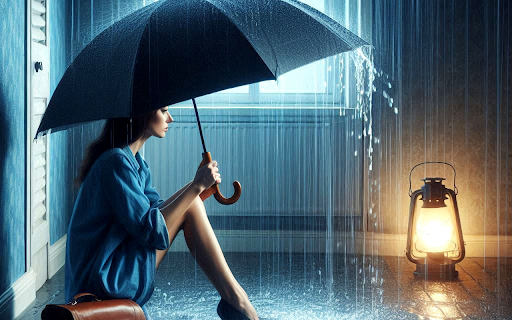 Girl sitting in the rain  from Chrome web store to be run with OffiDocs Chromium online