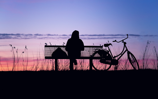 Girl sitting next to the bicycle  from Chrome web store to be run with OffiDocs Chromium online